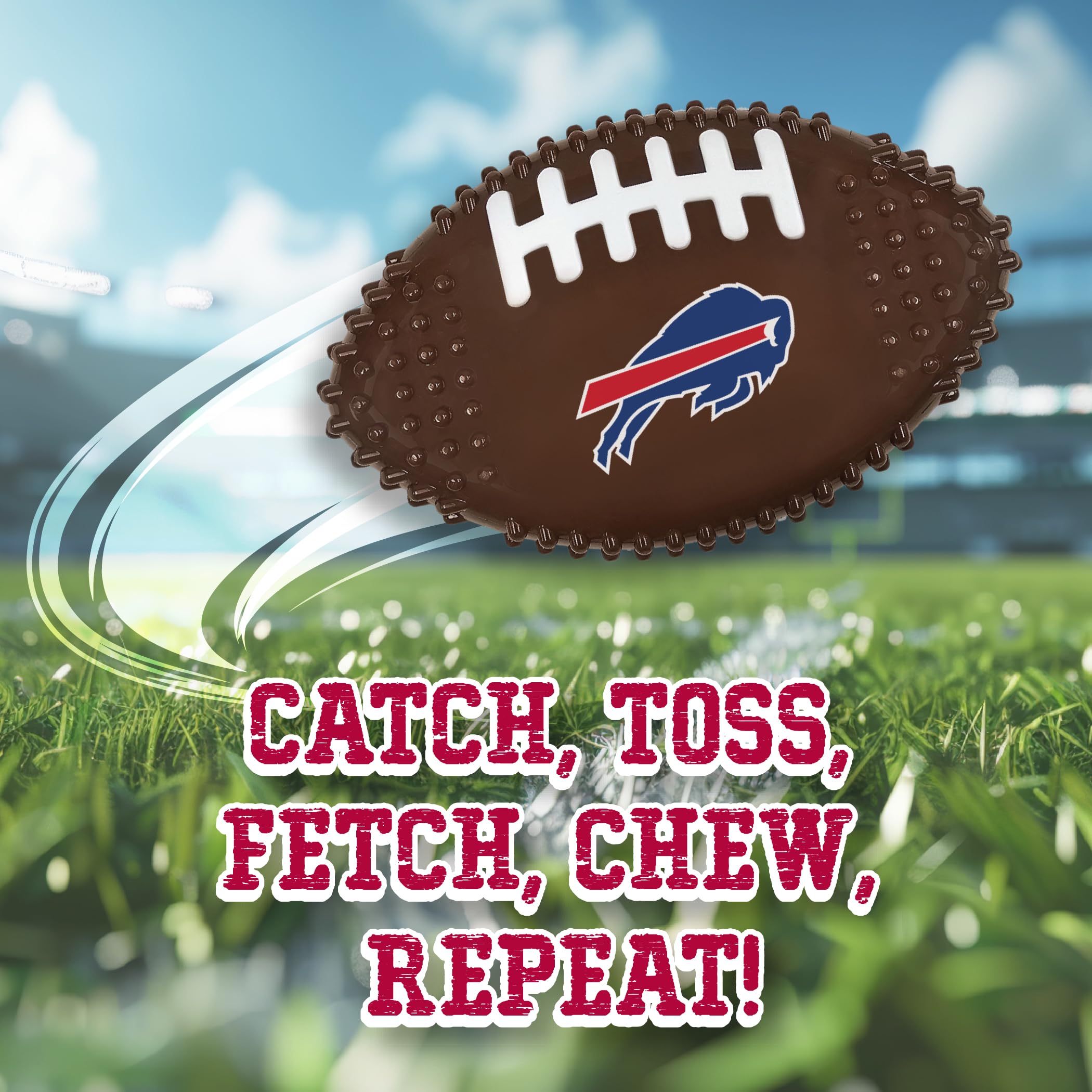 Nfl Buffalo Bills Mega- Chew Hard Nylon Bacon-Flavored Dog Bone Football Chew Toy Interactive Tasty Fun Dog Chewy Toys Indestruc